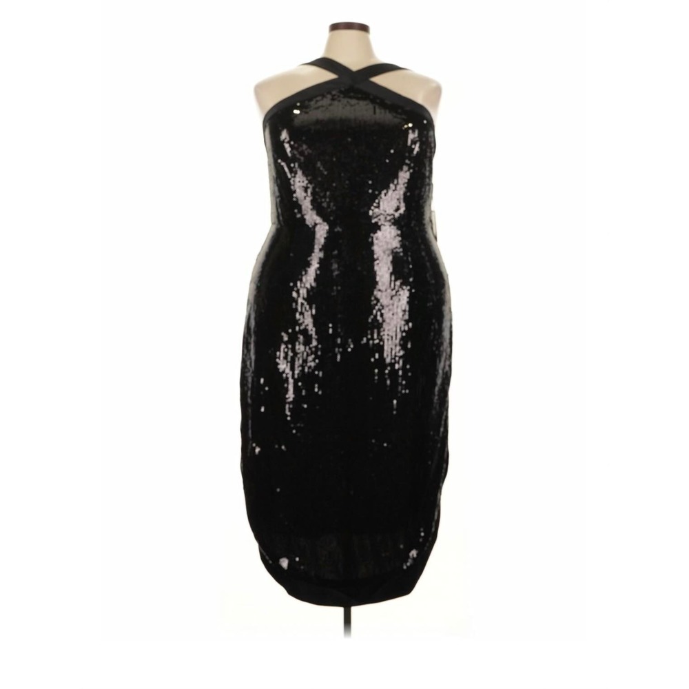 Prabal Gurung for JCP Black Sequin Halter Midi Cocktail Dress 24W New W/ Tags